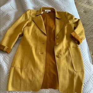 MAGASCHONI M FAUX LEATHER SUEDE 3BUTTON PATCH POCKETS GOLD MUSTARD COAT M